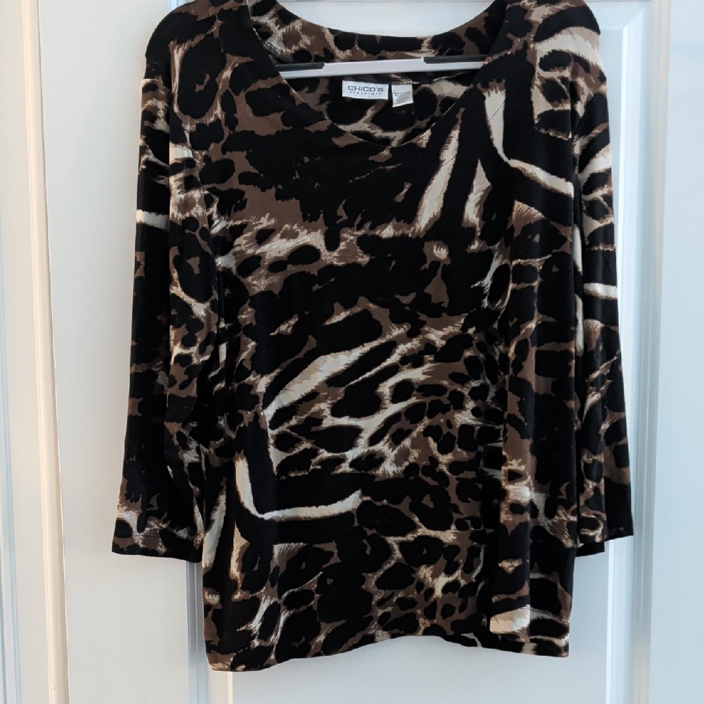 Chico's Black and Brown Animal Print Women's Top